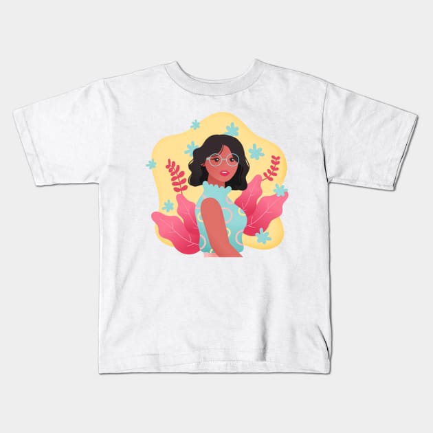 Girl with Wavy Hair and Glasses Kids T-Shirt by TheSkullArmy